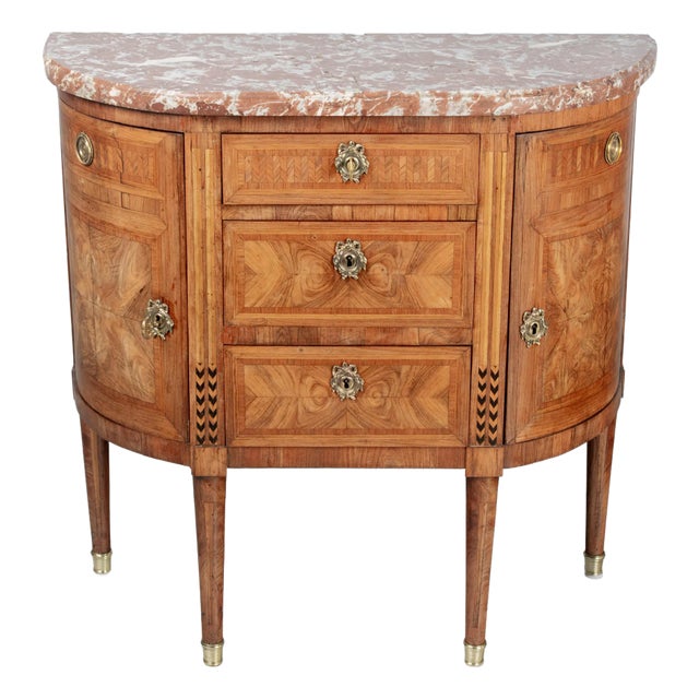 18th Century Louis XVI Marquetry Demilune Commode or Console For Sale