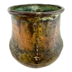 Antique Italian Hammered Copper Pot Verdigris Patina Vessel