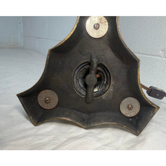 Antique Ornate Early 1900's Bronze Glass Art Nouveau Electric Table Lamp Light For Sale - Image 10 of 11