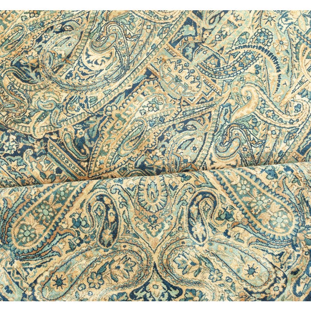 Textile Antique Persian Kirman Floral Beige Handmade Wool Rug For Sale - Image 7 of 9