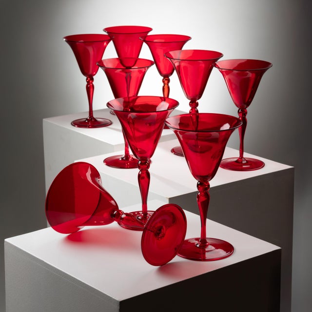 Glasses from Venini, Set of 9, in Flawless conditions. Designed 1920 to 1949 This piece is attributed to the mentioned...