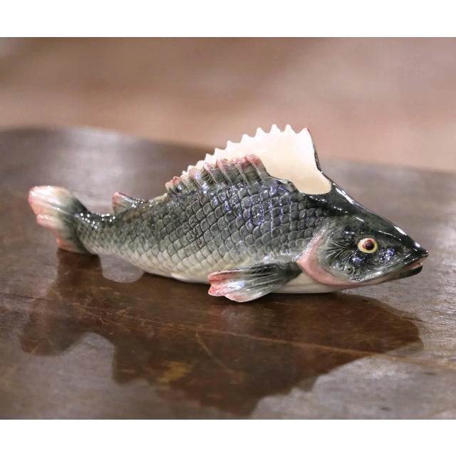 Mid-Century French Painted Barbotine Rainbow Trout Vessel From Fives-Lille For Sale - Image 4 of 8