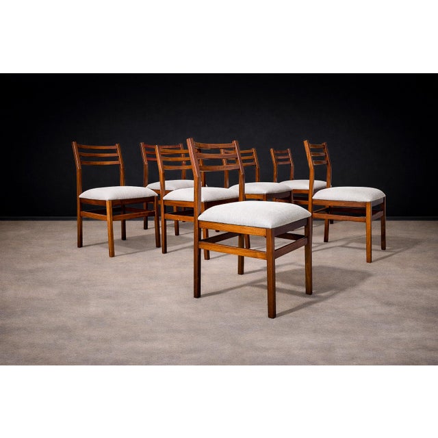 Set of 8 Chairs in Caviuna Wood & Linen, Alexandre Rapoport, 1960s For Sale In New York - Image 6 of 13