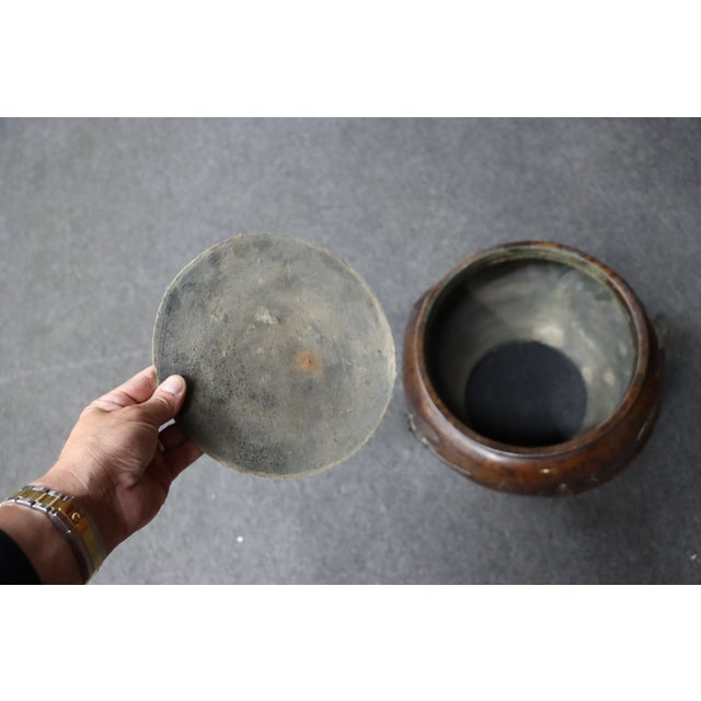 Metal Japanese Bronze Jardinière With Bird and Floral Relief For Sale - Image 7 of 11