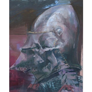 Invisible Screamer by Elena Burykina | Oil on panel Painting of a helmeted figure. For Sale