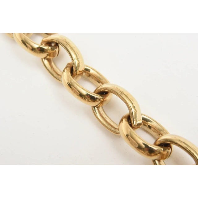 Givenchy Vintage Givenchy Brass Chain and Link Necklace With Turquoise Glass Pendant Medallion For Sale - Image 4 of 8
