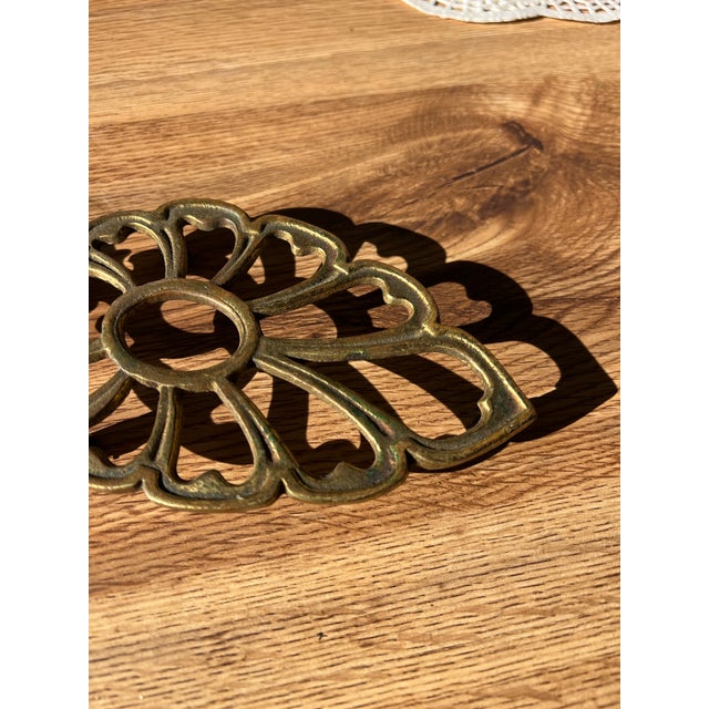 1970s 1970s Small Brass Detailed Decorative Trivet For Sale - Image 5 of 6