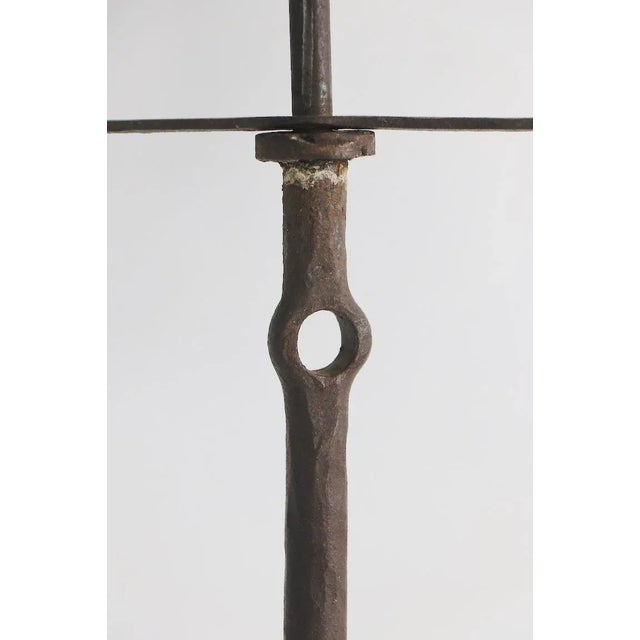 Wrought iron 7 light candelabra with six side candle cups and a center pricket style candle holder. The six side candle...