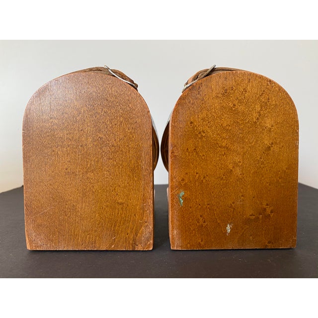 Equestrian Style Nickel Plated Horseshoe, Leather and Maple Bookends - Pair For Sale In New York - Image 6 of 10