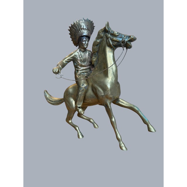 1960s Brass Sculpture Native American Chief Running Horse Figurine For Sale - Image 11 of 17