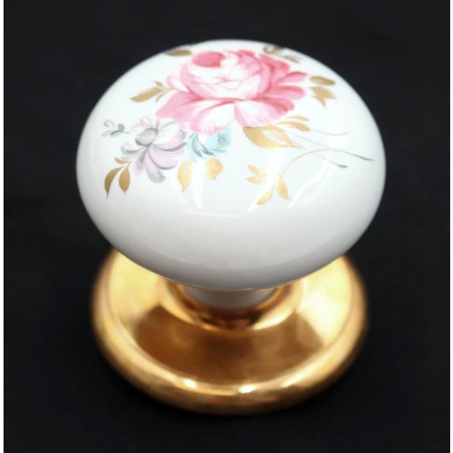 Pink Vintage Colorful Floral Porcelain & Brass Passage Door Knob Set For Sale - Image 8 of 8