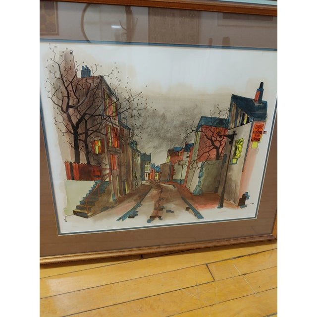 Signed P. Vignot, this French Streetscape is a fun and colorful rendition from the 1960s. It's a gouache with glaze on...