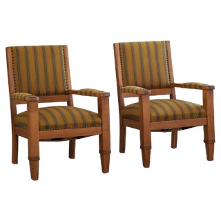 Set of Danish Art Deco Armchairs in Oak and Fabric, 1940s For Sale