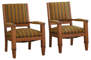 Set of Danish Art Deco Armchairs in Oak and Fabric, 1940s