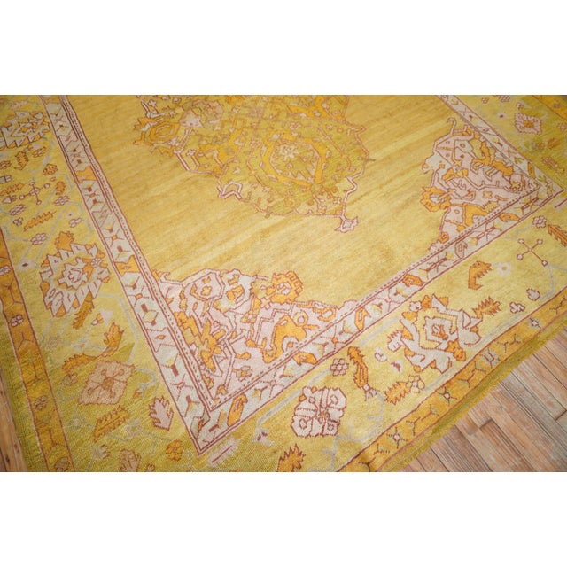 Antique Zabihi Collection Gold Green Oushak Rug For Sale - Image 11 of 12