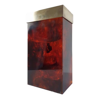Italian Hollywood Regency Tortoise Acrylic Glass Vase with Brass Rim, 1970s For Sale