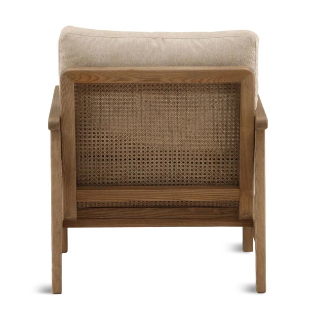 Coastal Contemporary Sand Chenille & Cane Arm Chair For Sale - Image 4 of 7