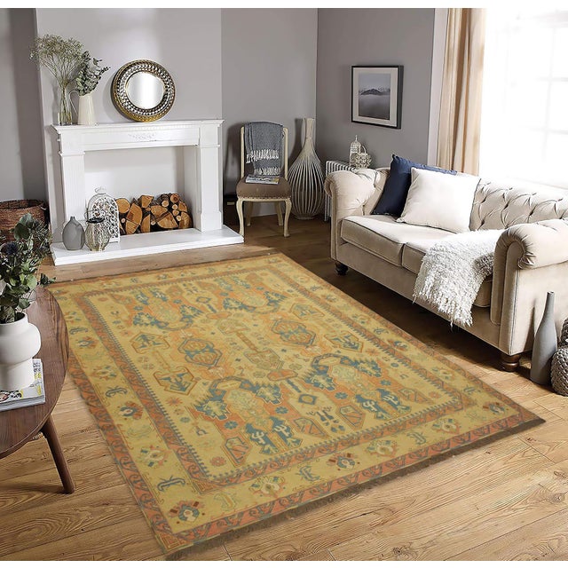 1980s Tribal Soumakh Lt. Tan/Orange Wool Rug - 10'5 X 12'3 For Sale - Image 4 of 12