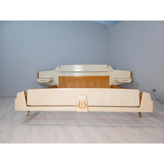 Mid-Century Modern Mid-Century Italian Parchment Double Bed attributed to Giovanni Gariboldi, 1950s For Sale - Image 3 of 18