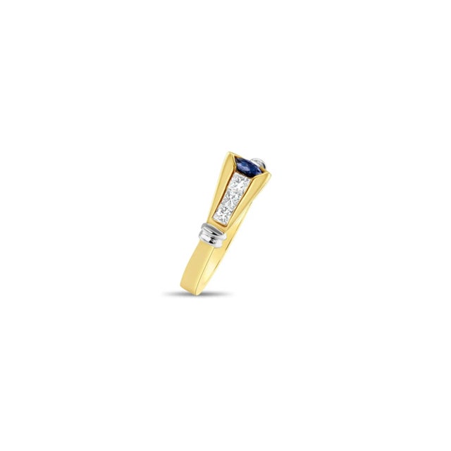 Contemporary Sapphire Marquise & Diamond Accent Ring, Size 9 For Sale - Image 3 of 3