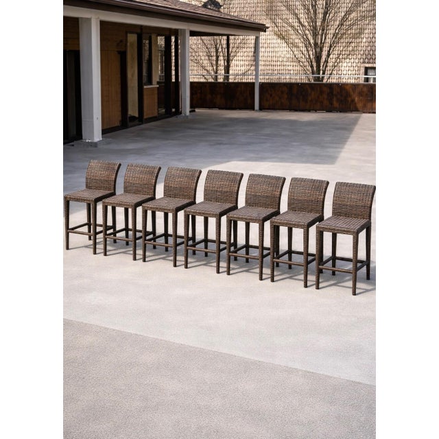 Contemporary Set of Seven McGuire Rattan Barstools For Sale - Image 3 of 4