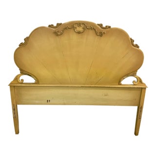 1940s Full Size Vintage Gilt Wood Clam Shell Headboard For Sale