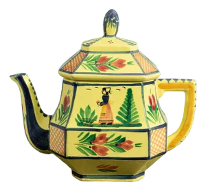 Mid-Century Yellow Floral Faience Teapot