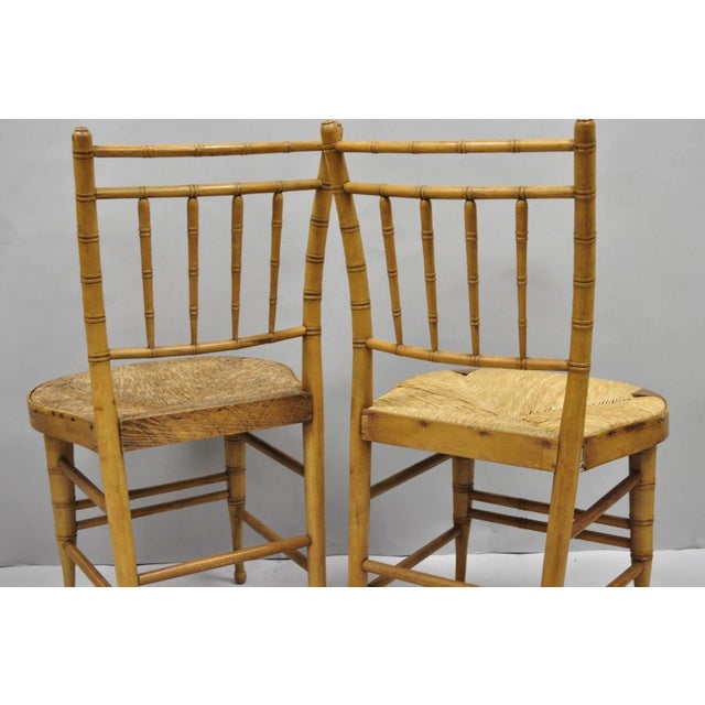 Antique English Regency Faux Bamboo Rush Seat Wooden Dining Chairs - Set of 6 For Sale - Image 15 of 18