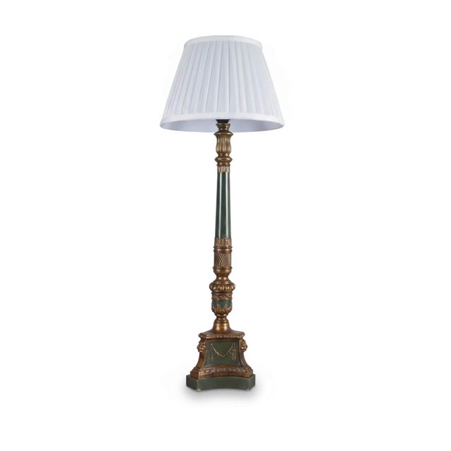 Gold Vintage Neoclassical Green and Brass Table Lamp with Pleated Shade, 1950s For Sale - Image 8 of 8