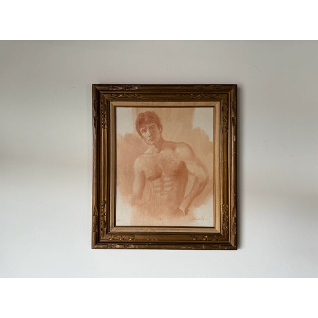 Mid-Century Modern 1970's Lazarte Nude Man Portrait Oil Painting, Framed For Sale - Image 3 of 12