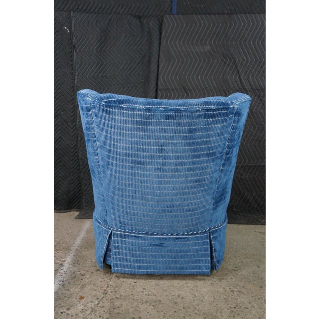 Mid 20th Century Tufted Blue Upholstered Library Club Lounge Chair & Ottoman For Sale - Image 14 of 18