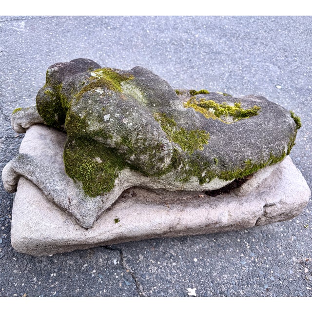 Cast Stone Dog Garden Statue With Moss Patina Mid 20th Century For Sale - Image 4 of 15