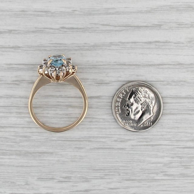 Gemstone Mid 20th Century 1.61ctw Oval Aquamarine Diamond Halo Ring 14k Yellow Gold Size 7.25 For Sale - Image 7 of 8