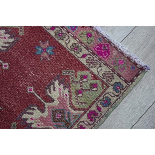 1970s Turkish Anatolian Traditional Red Oushak Doormat Small Rug For Sale In Sacramento - Image 6 of 13