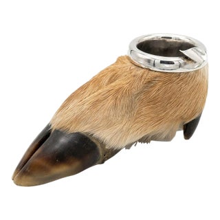 Antique Genuine European Deer Hoof Ashtray With Silverplate Cigarette Rest - Edwardian to Early Art Deco Era - Ralph Lauren, Masculine - See Pics! For Sale