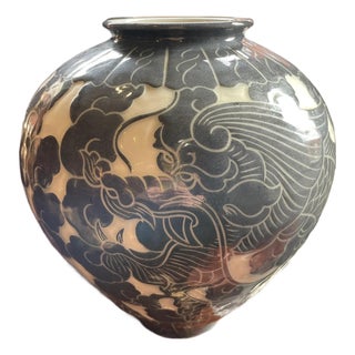 Jinsong JS Kim Contemporary Pottery Vase- Dragon motif For Sale