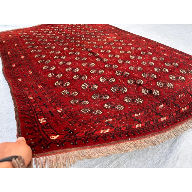 Antique Red Bokhara Hand-Knotted Wool Rug - 7'9" X 5'3" For Sale - Image 4 of 11