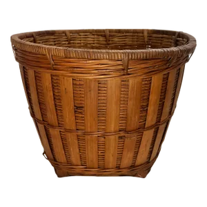 Vintage Palm Beach Coastal Tortoise Bamboo and Rattan Wastebasket