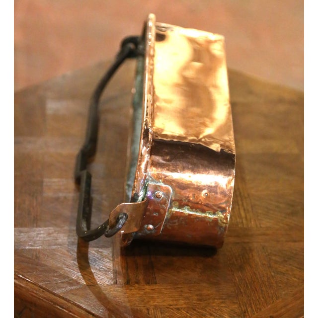Copper 19th Century French Polished Copper Poissonnière With Wrought Iron Handle For Sale - Image 8 of 9