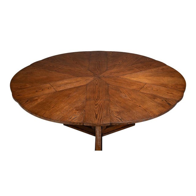 Transitional Round Dining Table, Large - Warm Brown Oak For Sale In Raleigh - Image 6 of 11