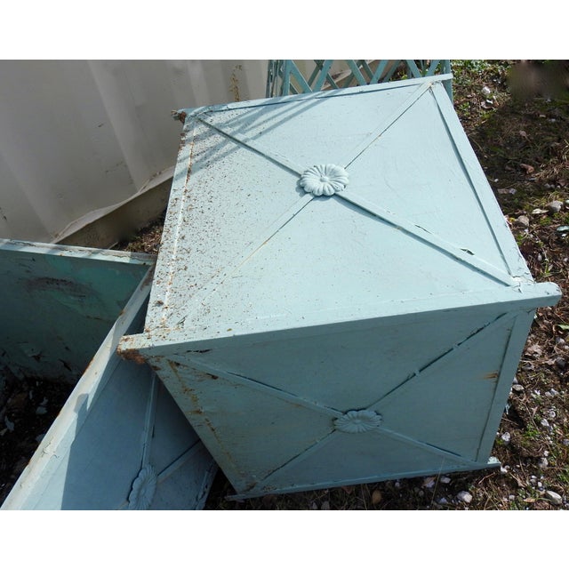 Antique Obelisk Planters With Turquoise Paint, 4 Pieces For Sale - Image 4 of 7