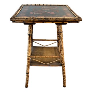 Chinoiserie Tortoiseshell Bamboo Side Table W/Lacquered Top For Sale