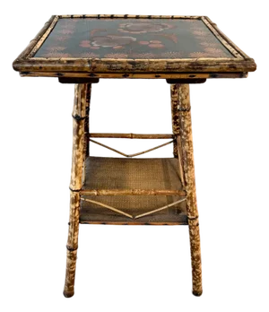 Chinoiserie Tortoiseshell Bamboo Side Table W/Lacquered Top