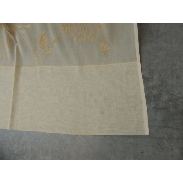 Sheer Embroidered Ecru Color Curtain Panel For Sale - Image 4 of 8