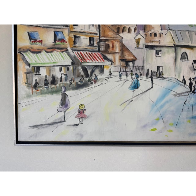 Wood 1980’s Beverly Parisian Cityscape Street Scene Oil on Canvas Painting, Wood Framed For Sale - Image 7 of 12