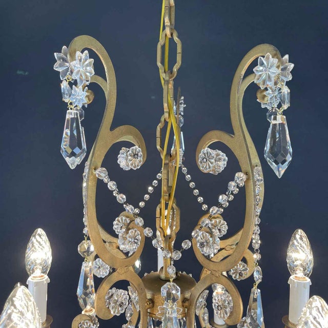 Chandelier in Gilded Iron and Crystals, 1950s For Sale - Image 10 of 11