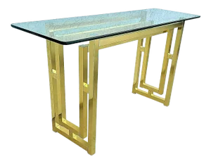 Mid Century Modern Metal and Glass Console Table 52"