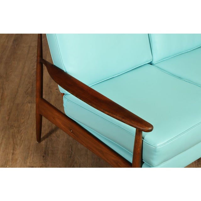 Plastic Mid Century Modern Oak Three-Seat Sofa For Sale - Image 7 of 18