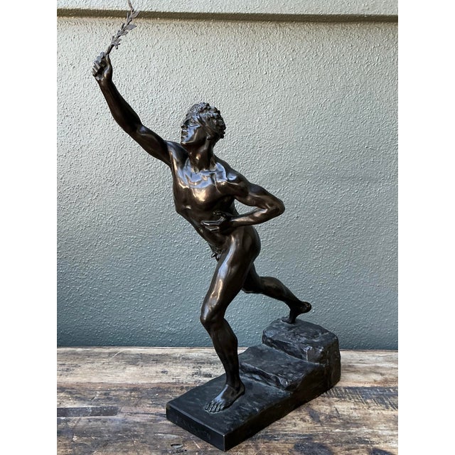 Early 20th Century Vintage Max Kruse “Messenger of Victory” Bronze Sculpture of Man For Sale - Image 5 of 12