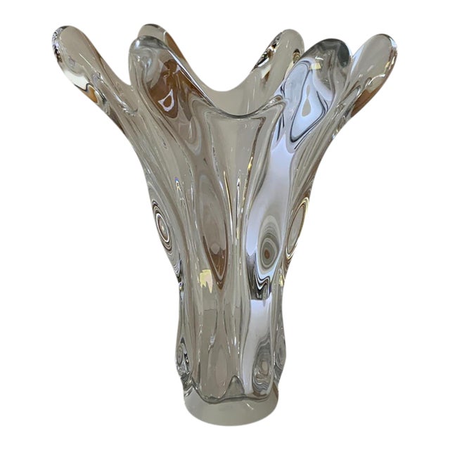 Vintage MCM Art Vannes France Large Sculptural Crystal Splash Vase 14.25" C. 1960s-1970s For Sale